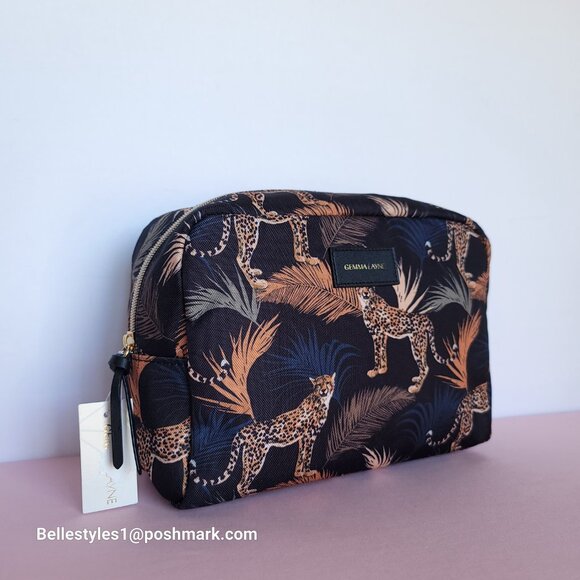 GEMMA LAYNE Travel Cosmetic Fabric Organizer Case w Animal Print- Black multi⭐ - Picture 2 of 16